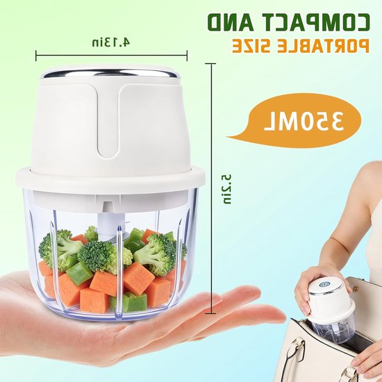 Mini Hakker 350ml - Draagbare Elektrische Hakker voor Uien, Fruit, Noten en Vlees met USB Oplaadfunctie — afbeelding 4