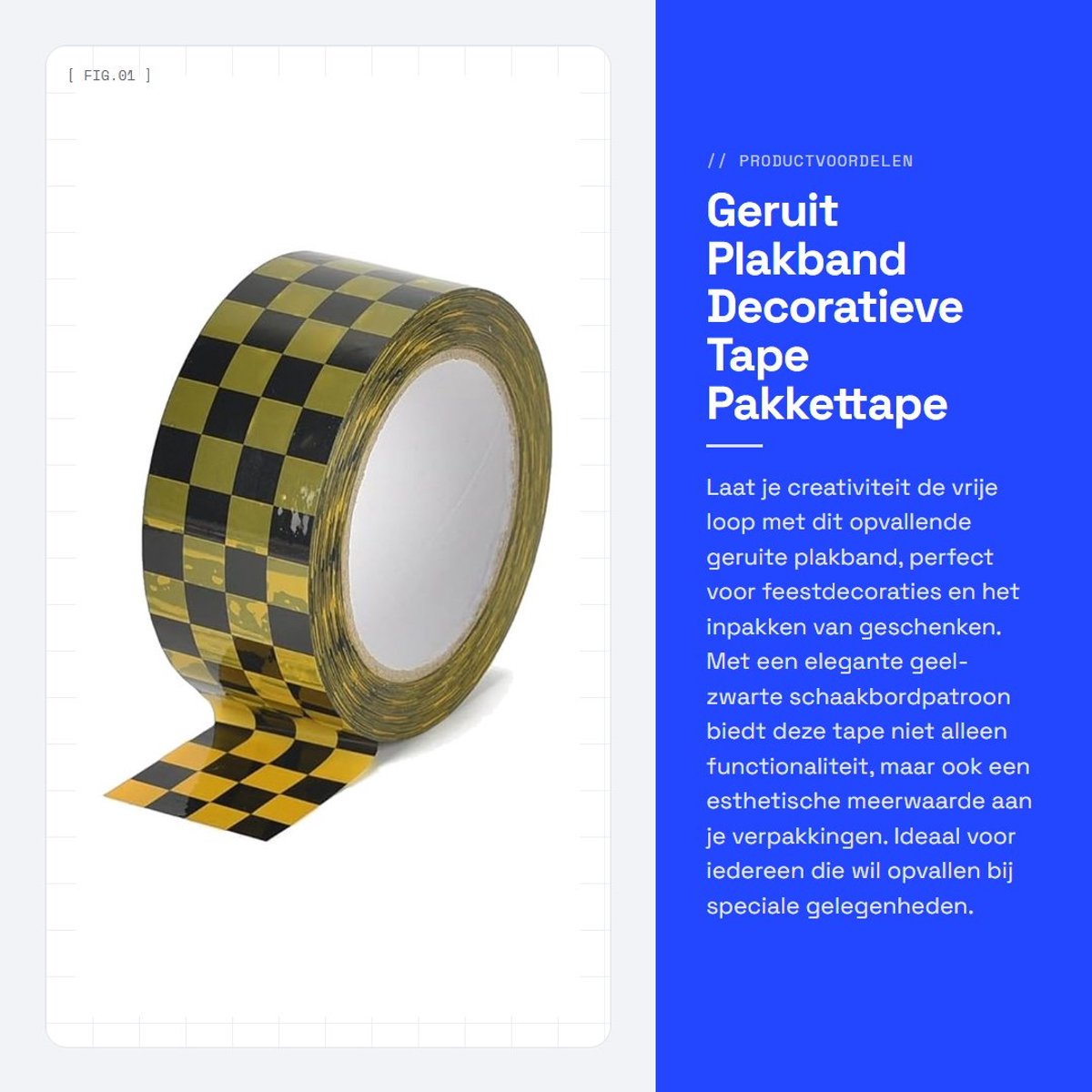 Dailygoods- Plakband Geruit - Verpakkingstape - Decoratieve Band - Plakband Rollen - Zelfklevende Afdichtingstape - 4,8 cm x 100 m - BOPP Materiaal - Decoratietape