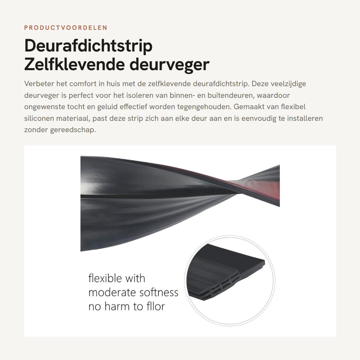 Dailygoods- Deurrubber Zelfklevend - Verstelbaar - Geluidsisolatie - Weerbestendig - Eenvoudig te installeren - 100cm - Deurafdichting