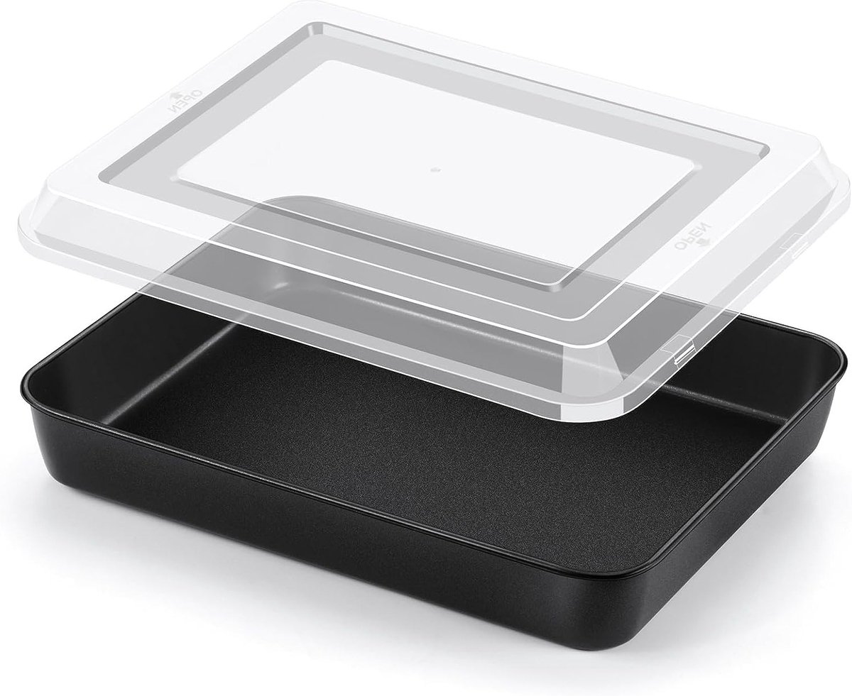 Roestvrijstalen bakplaat met luchtdichte deksel, 31.8 x 24.7 x 5 cm, ideaal voor cake, lasagne en brownies, antiaanbaklaag, ovenbestendig en veilig voor gezondheid