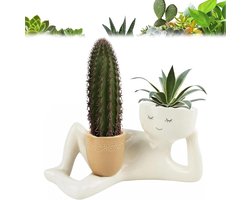 Grappige Bloempot - Plantenbak Karakter - Planten Binnen - Uniek Liggend Ontwerp - 25 x 13 x 9.5 cm - Geel