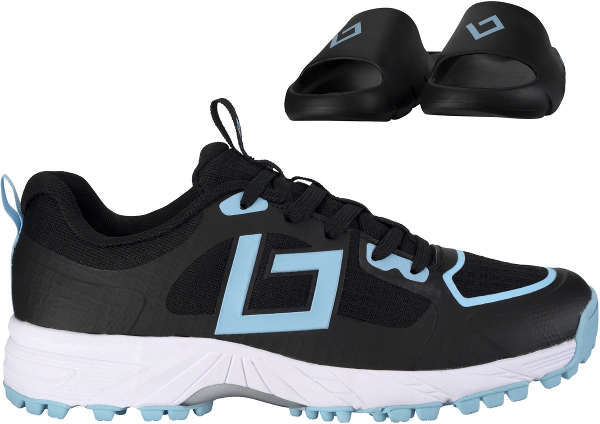Brabo Tribute Junior Turf Hockeyschoenen Black/Light Blue met Slides