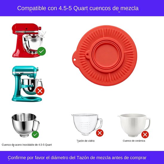 Mixer Spatbeschermer - Mengkom Kap - Schoon Bakken - Instelbare Gietrand - 4.3-4.7 Liter - Rood — afbeelding 3