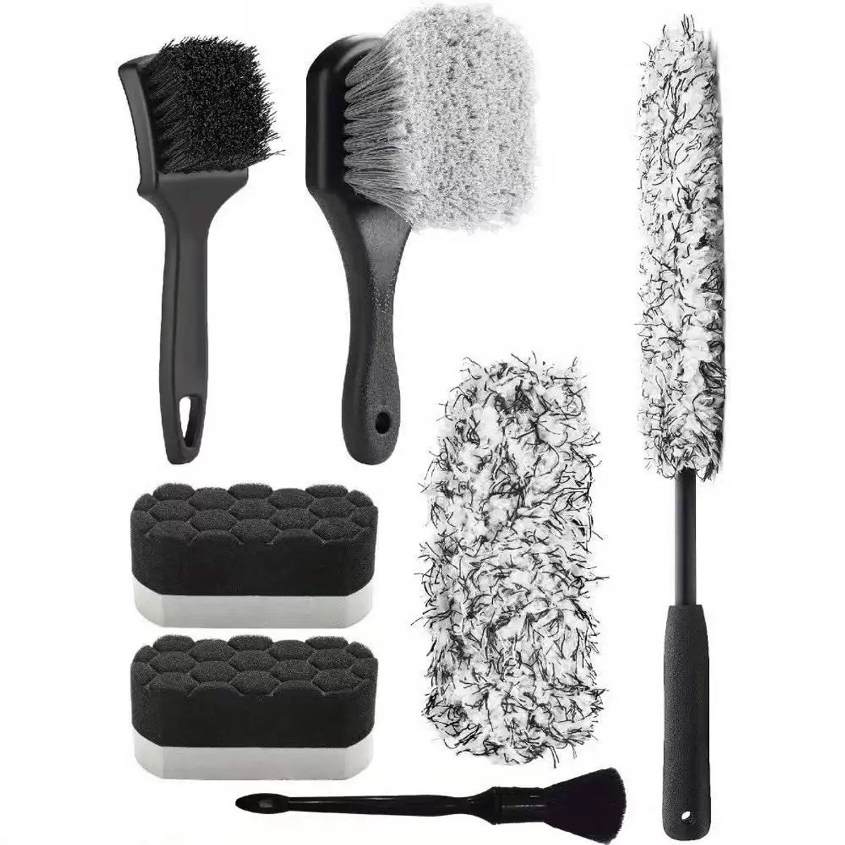 Autowasborstel set - lang steel reinigingsborstel - zachte velgborstel - kort steel detailborstel - meervoudig pakket - autowas gereedschap-Set 4
