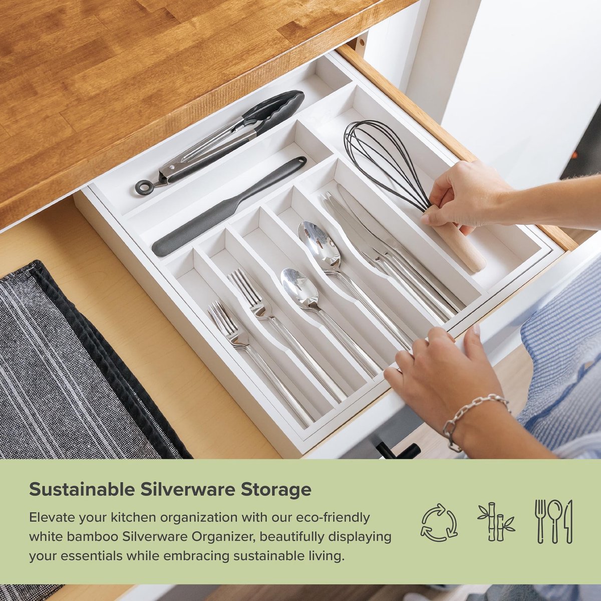 Solidchoice - Premium Bestekorganizer voor Keukenladen - Uitbreidbaar van 16 tot 28 Inch
