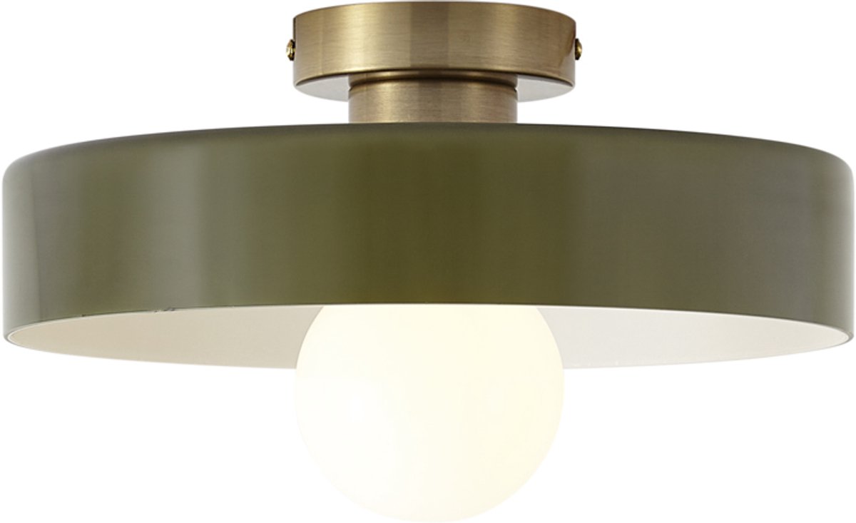 Qazqa retro plafondlamp, plafonniere - Jina - groen, rond, 30cm, ideaal als hal, slaapkamer en woonkamer lamp