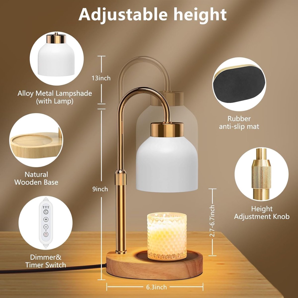 seenlast Kaarsenwarmer Lamp, elektrische Candle Warmer Lamp, Candle Warmer met timer en dimmer, vintage kaarsenwarmer voor geurkaarsen in glas, thuis, slaapkamer, decoratie