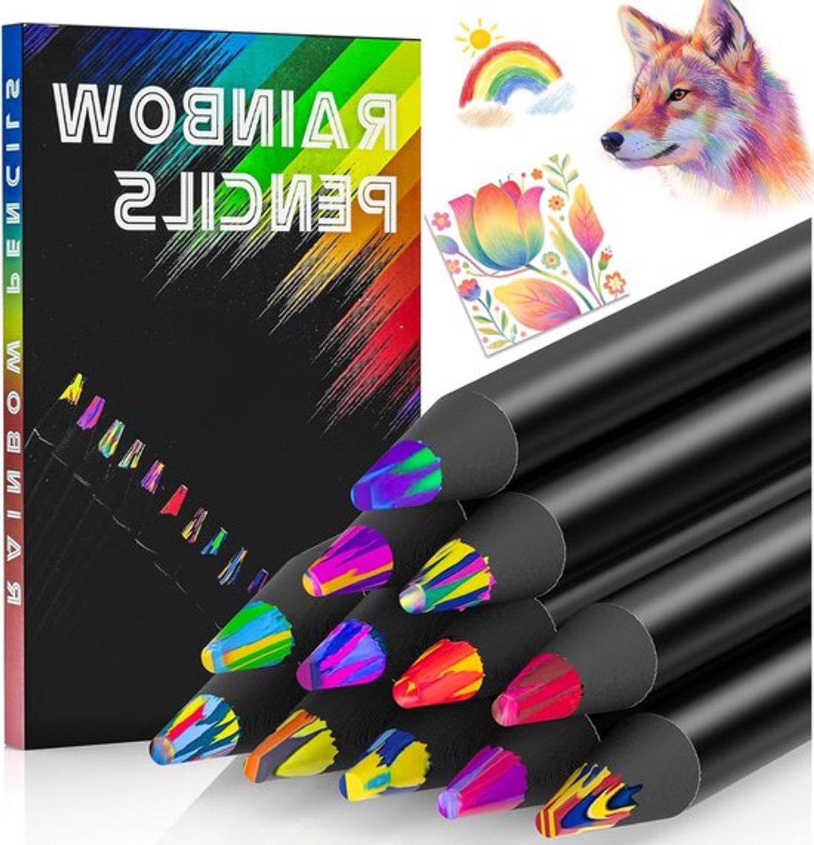 Kleurpotloden in Regenboogkleuren, 12 Jumbo Crayons voor Kinderen en Volwassenen, Perfect voor Tekenen, Creatieve Projecten en Cadeaus