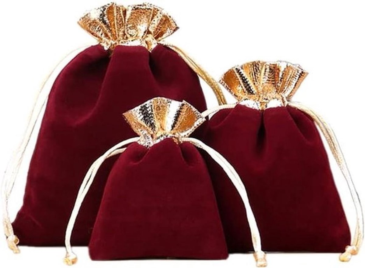 Fluweel Sieradenzakjes - Cadeauverpakking - Goud en Wijnrood - Trekkoord - 24 stuks 12 x 15 cm voor Bruiloft Kerstmis Verjaardag