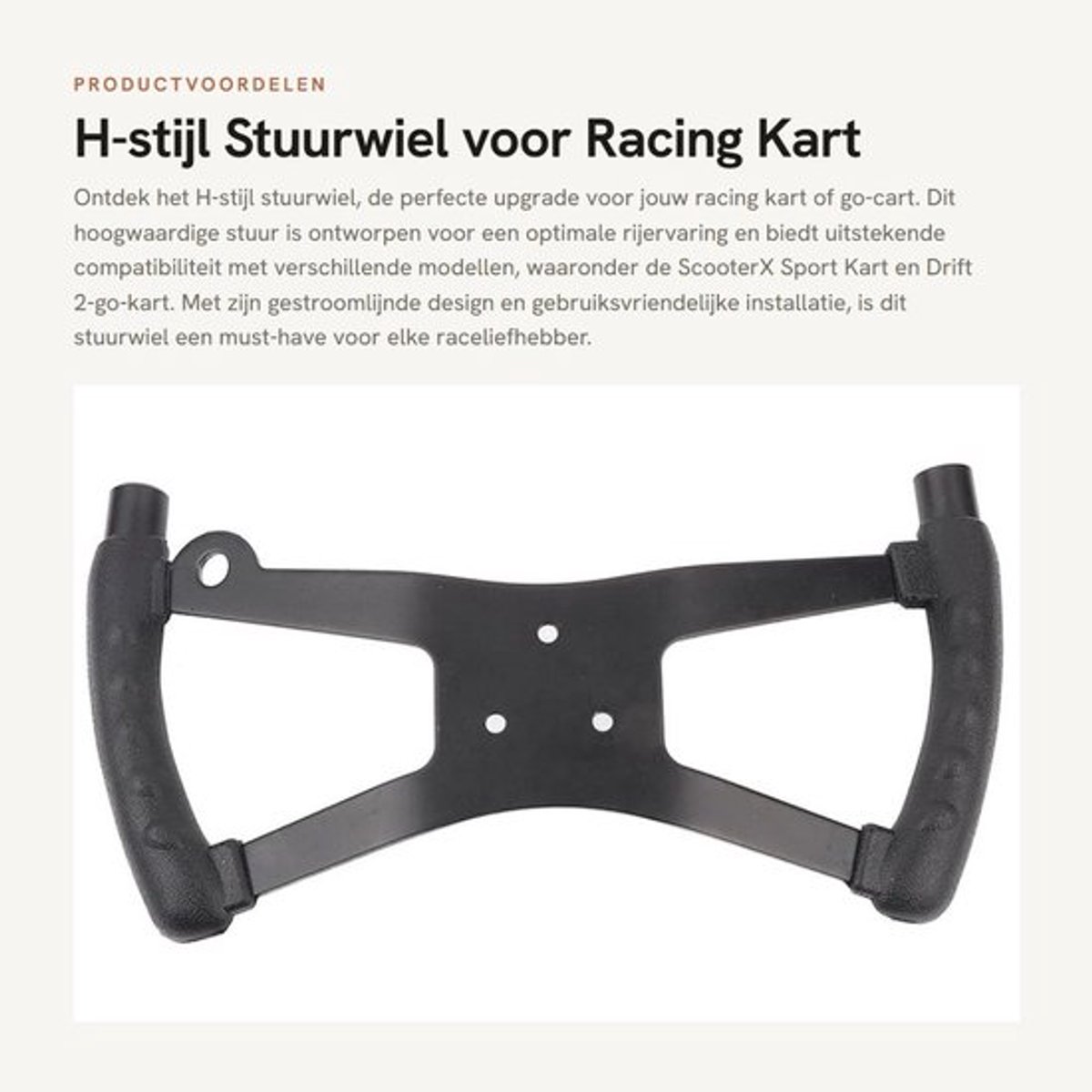 Stuurwiel H-stijl - Racing Kart Accessoire - Geschikt voor Go-Cart - Hoogwaardig ABS - Lichtgewicht en Duurzaam - Stuur