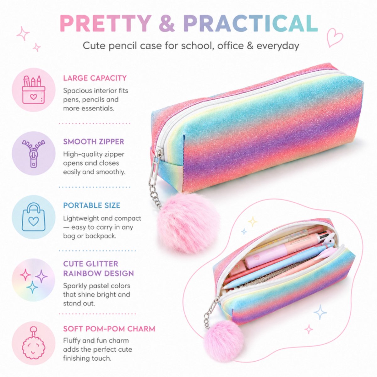 Etui - Etui voor meisjes - Etui zonder inhoud -Voor Pennen & Potloden-Stijlvolle Opbergtas voor School & Make-up - Ideaal Cadeau