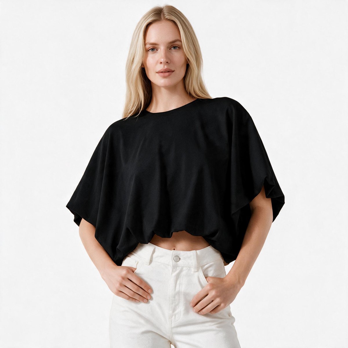 Imily Bela Dames Oversized Croptop met Wijde Korte Mouwen