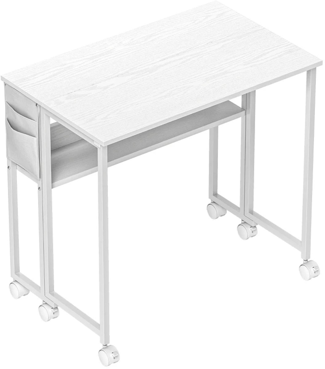 Opklapbaar Bureau met Wielen - om te Vormen tot Bijzettafel - Open Schap - Kantoortafel - Computerbureau - Werktafel - Computer Tafel - Bureautafel - Desk - Game Bureau - Wit