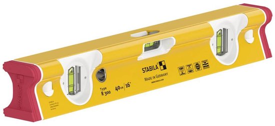 Stabila R 300 waterpas 40 cm, geel met rode eindkappen en drie libellen.