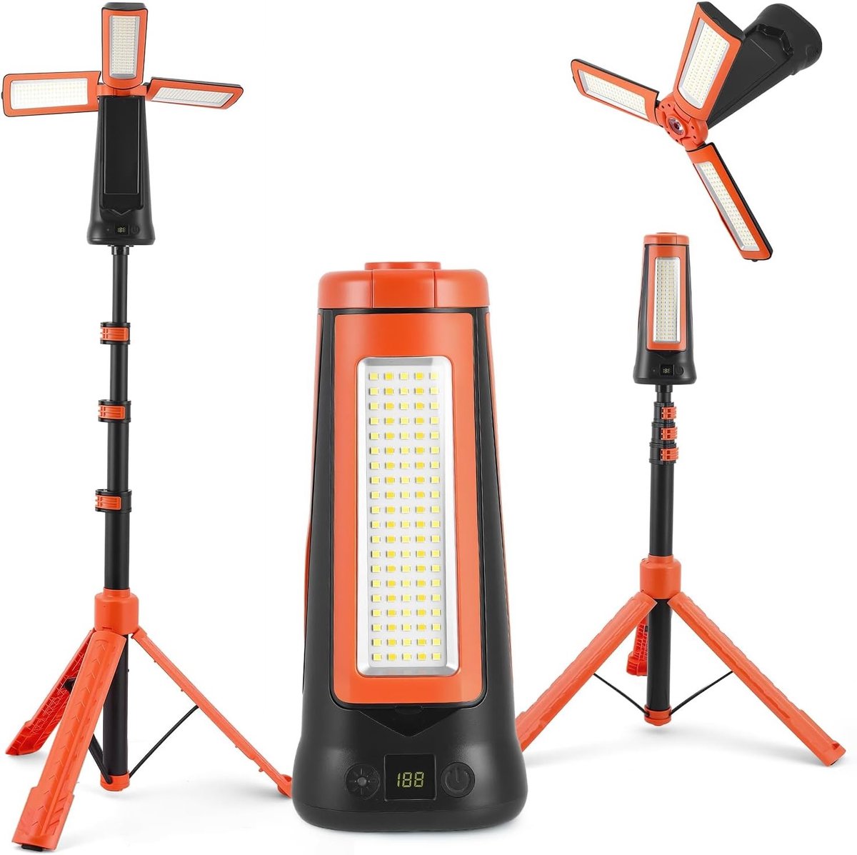 Oplaadbare LED Campinglamp - Zwart - 60 x 60 x 77,5 cm - Verstelbare Lamp met Magnetische Basis - Voor Camping en Outdoor