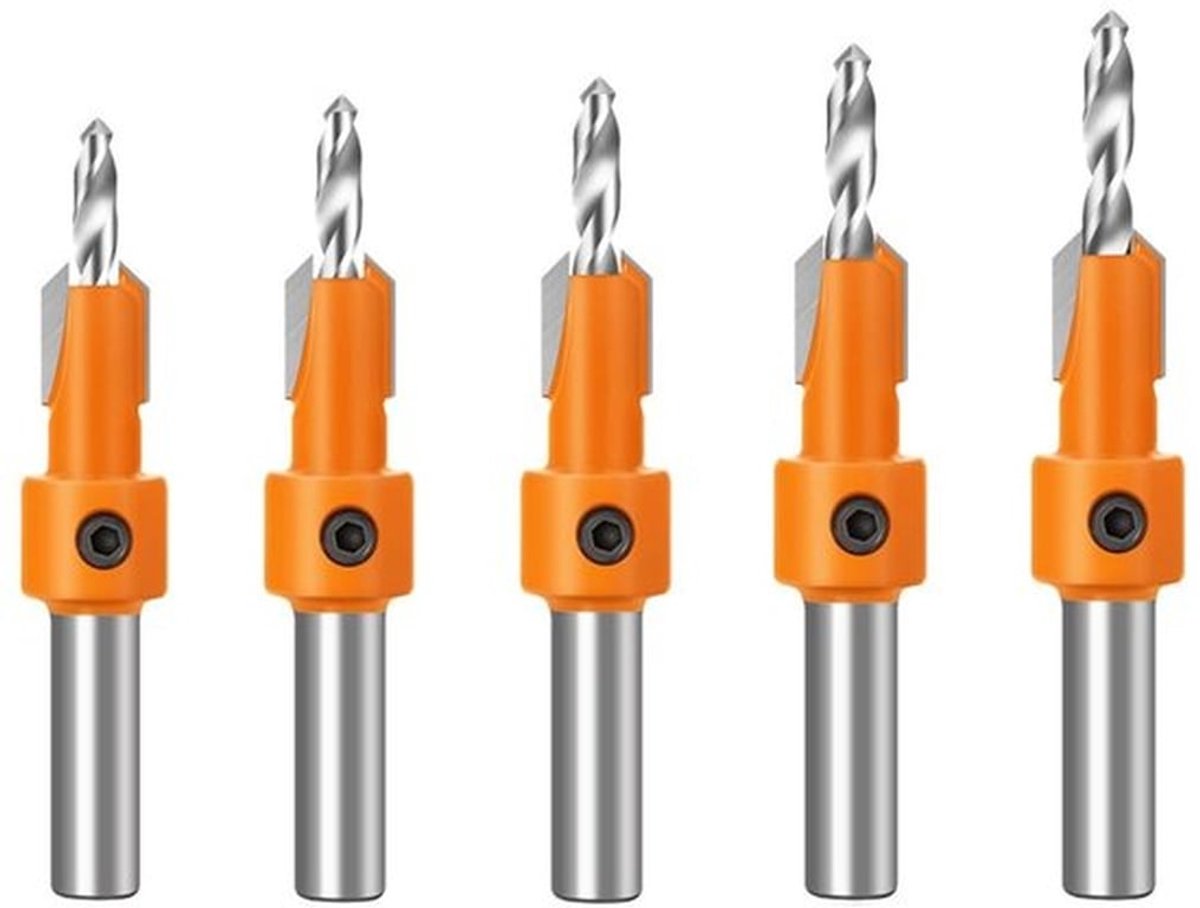 Verzinkboor 5-delige set - Verzinkborenset - Houtbewerking - Vervangbare boren - Hoogwaardig gelegeerd staal - Gaten boren 10 mm - Boorset