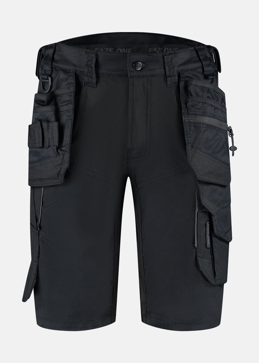 Faze.One Coach 8K Semi-Stretch Korte Werkbroek met Holsterzakken - Zwart - Maat 50 | Ripstop | Heren