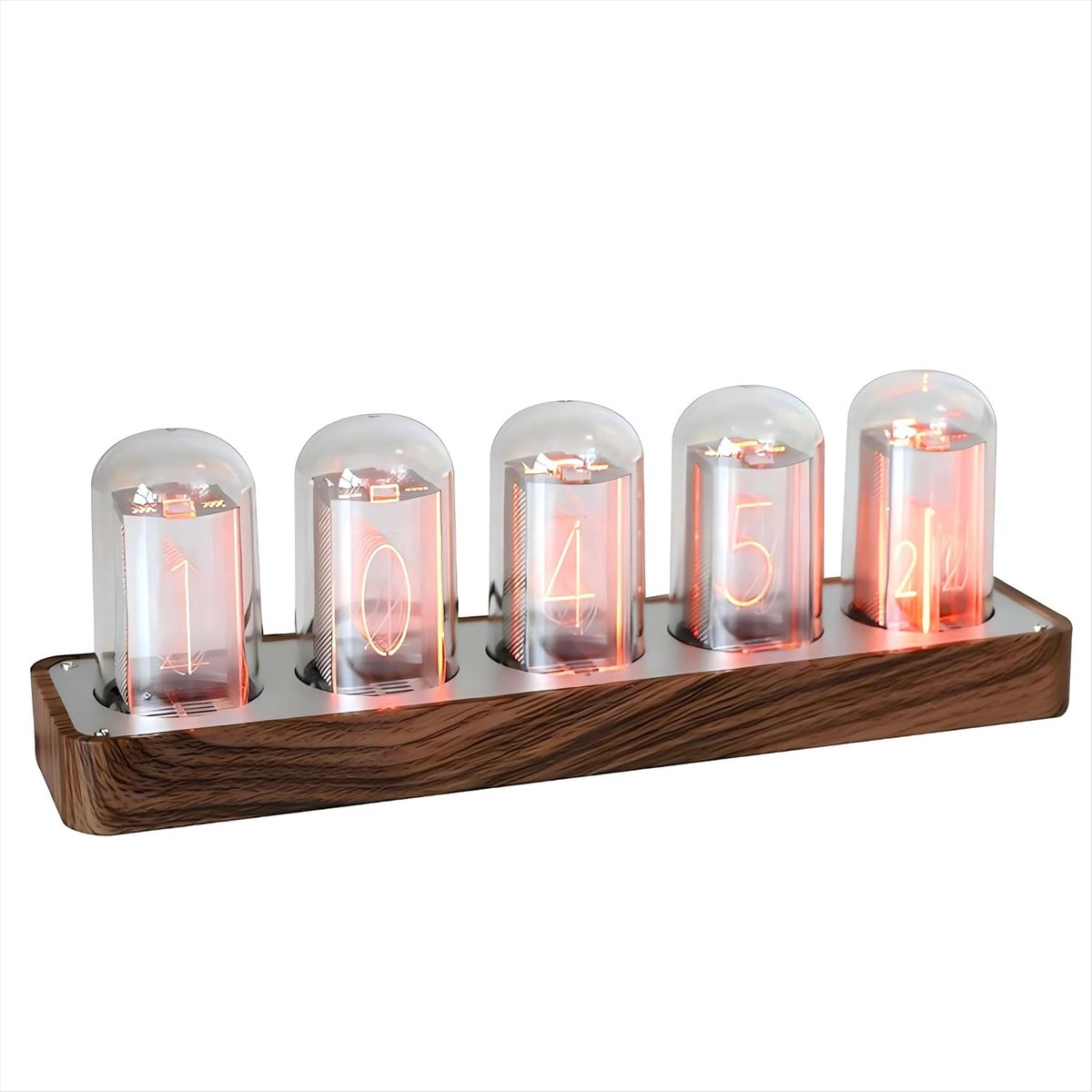 Nixie‑stijl digitale LED‑wekker, ondersteunt 12/24‑uur formaat en netwerkkoppeling, retro decoratieve tafelklok, ideaal cadeau voor bureau en slaapkamer