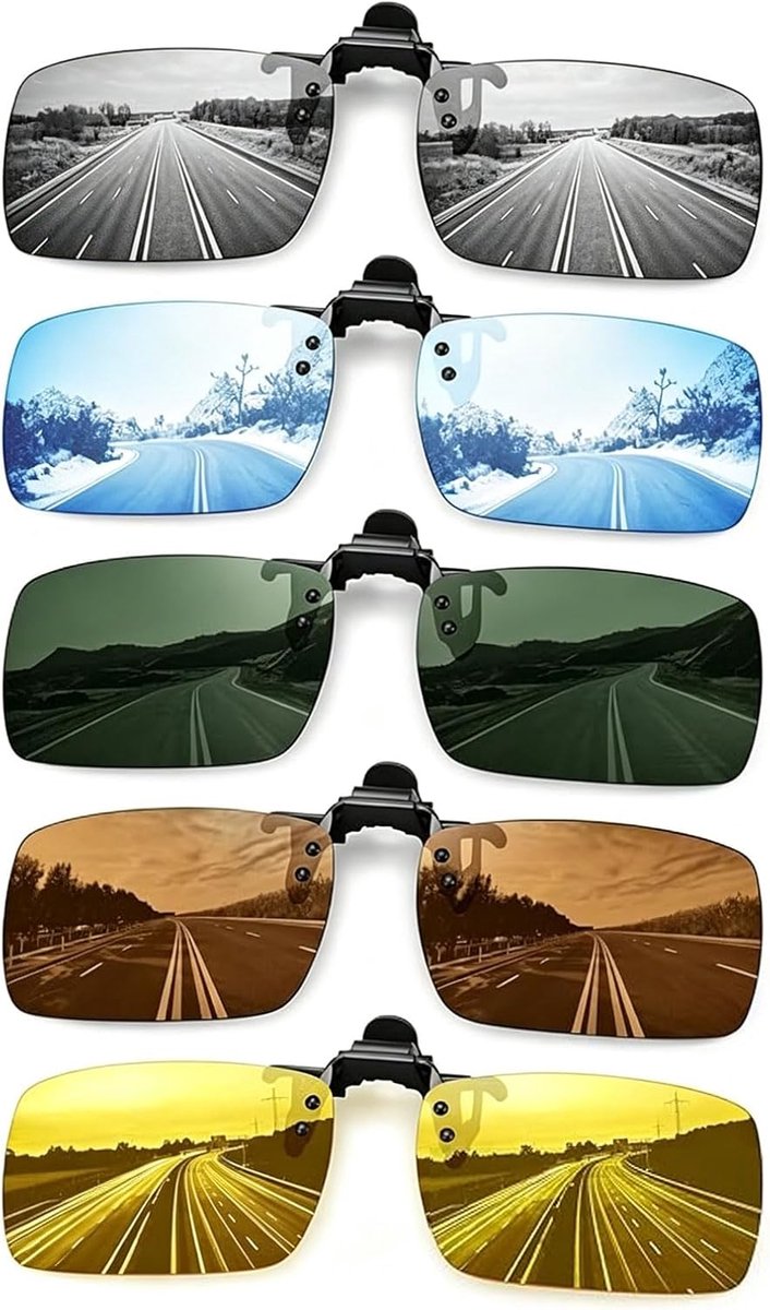 5 stuks Clip-on zonnebril - Clip on zonnebril heren - Clip on zonnebril dames - Brilclip - Voorzetbril - Zonnebril - UV-bescherming - Unisex - Opklapbare zonnebril - 5 kleuren