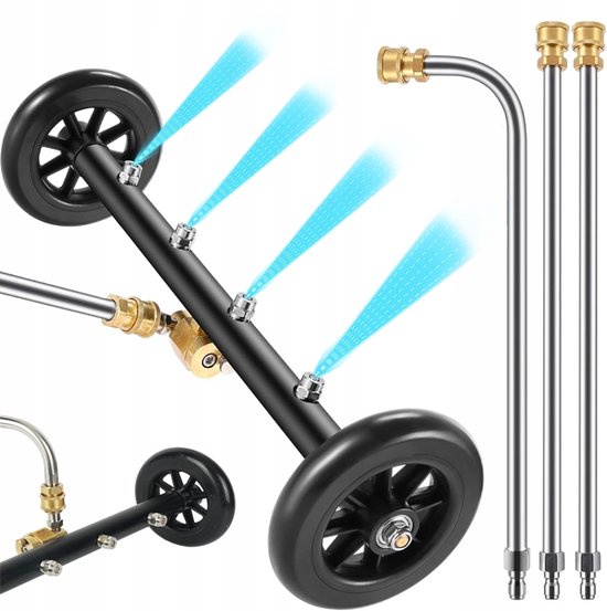 Onderstelreiniger Hogedrukreiniger - Auto Onderkant Reiniger - 4 Sproeiers - 360° Beweegbaar met 2 Wielen - 1/4 Inch Snelkoppeling - 1500-4000 PSI - Voor Auto, Oprit, Terras en Paden — afbeelding 2