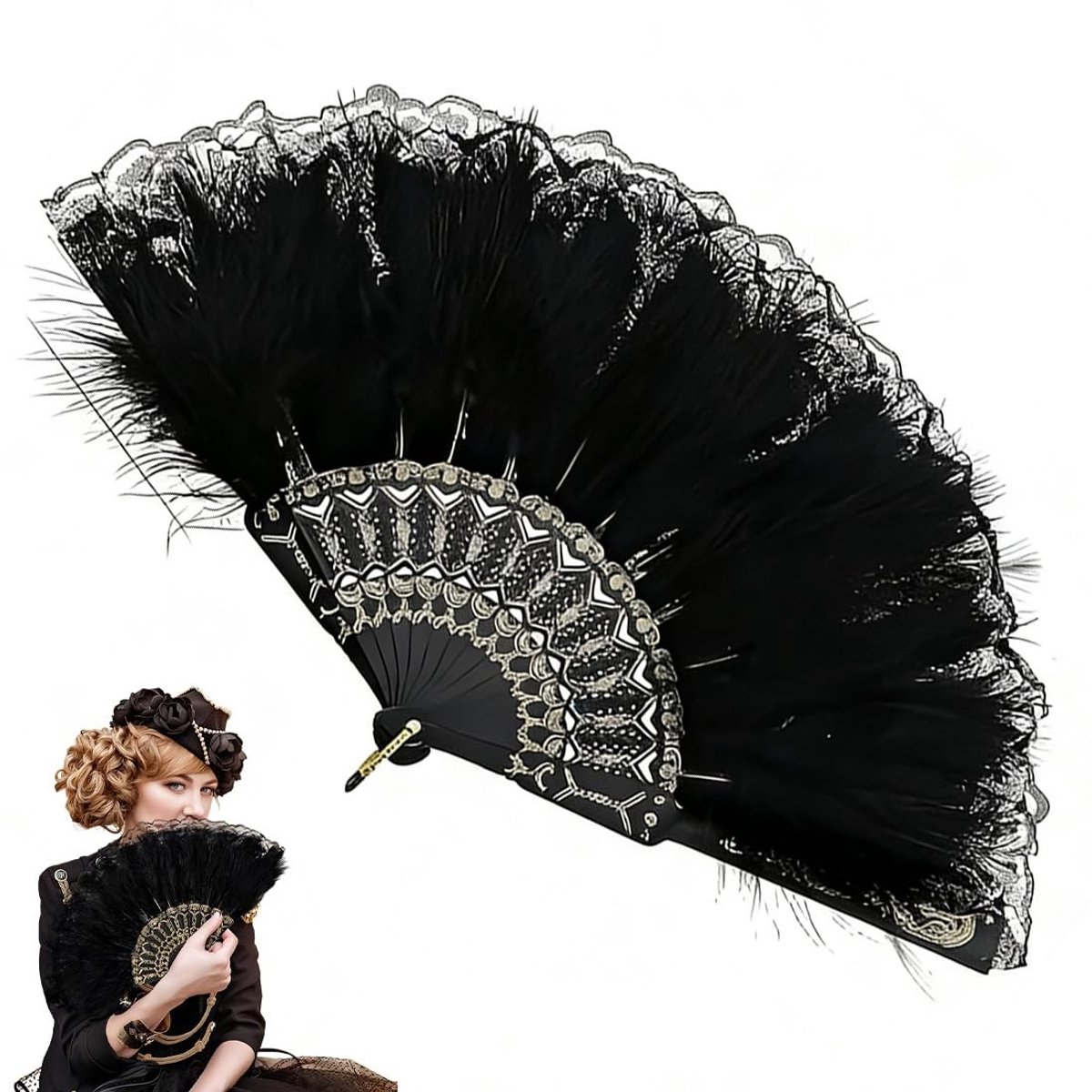 Solidchoice - Vintage Vouwbare Veren Fan voor Bruiloften en Feesten