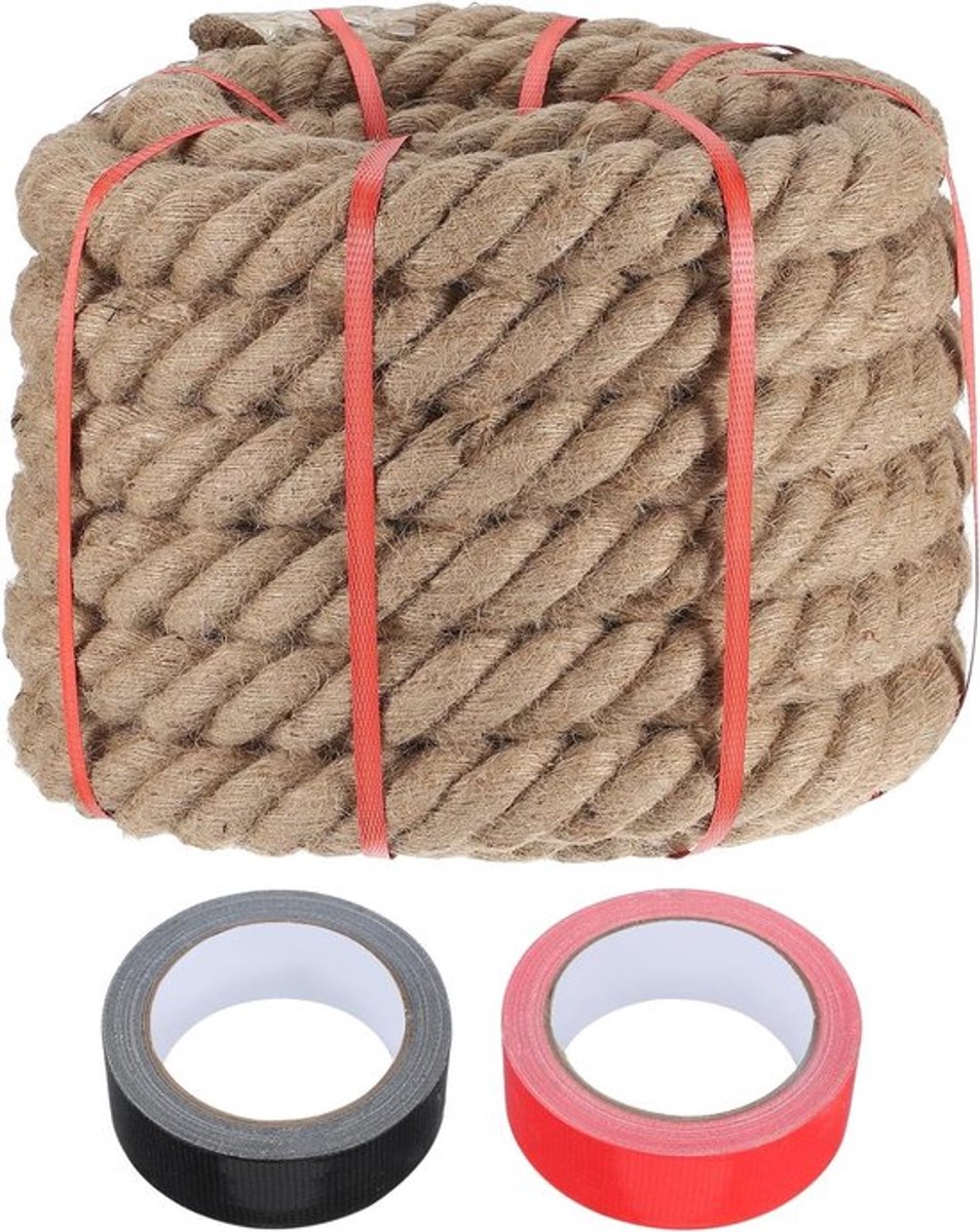 Jute touw 2 inch x 49 ft, sterk en dik natuurlijk touw voor handwerk, decoratie, leuningen en nautische projecten
