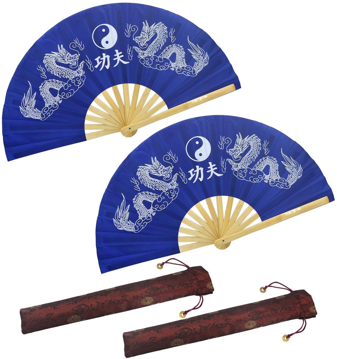 Solidchoice - Chinese Dragon Kung Fu Fan 33 cm Bamboe Handventilator Blauw