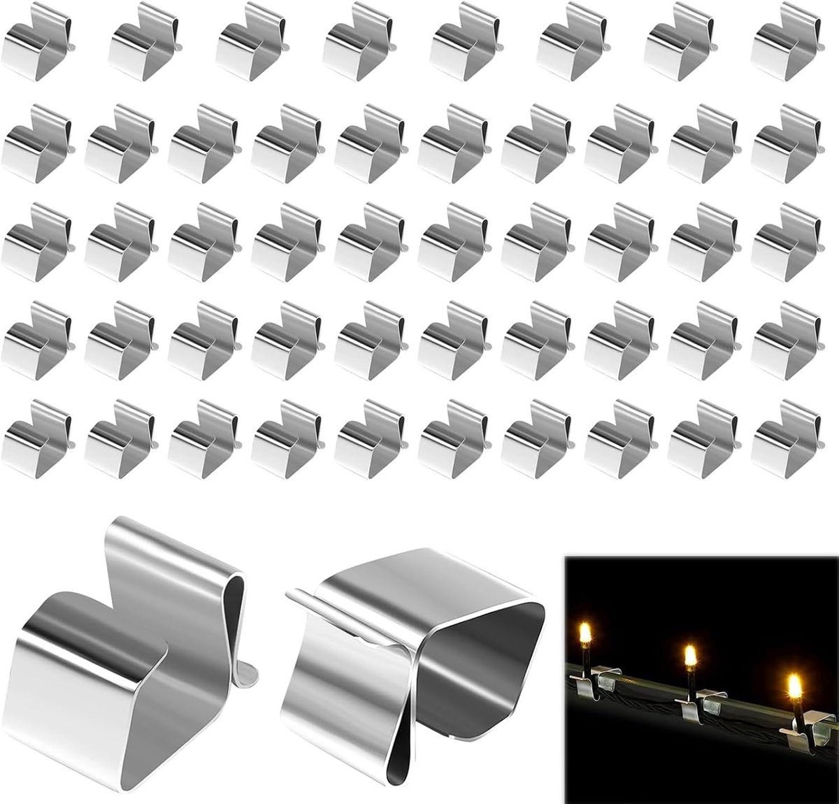 Dakgoothaken voor Lichtkettingen - 50 stuks - Roestvrij Staal - Herbruikbare Mini-Houder voor Buiten Decoratie