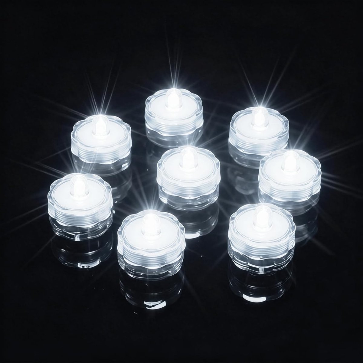 Onderwater LED Vlamloze Theelichtjes,Vorm van een pruimenbloesem, wit licht， Koud Licht (12 stuks) [Energieklasse A+++]