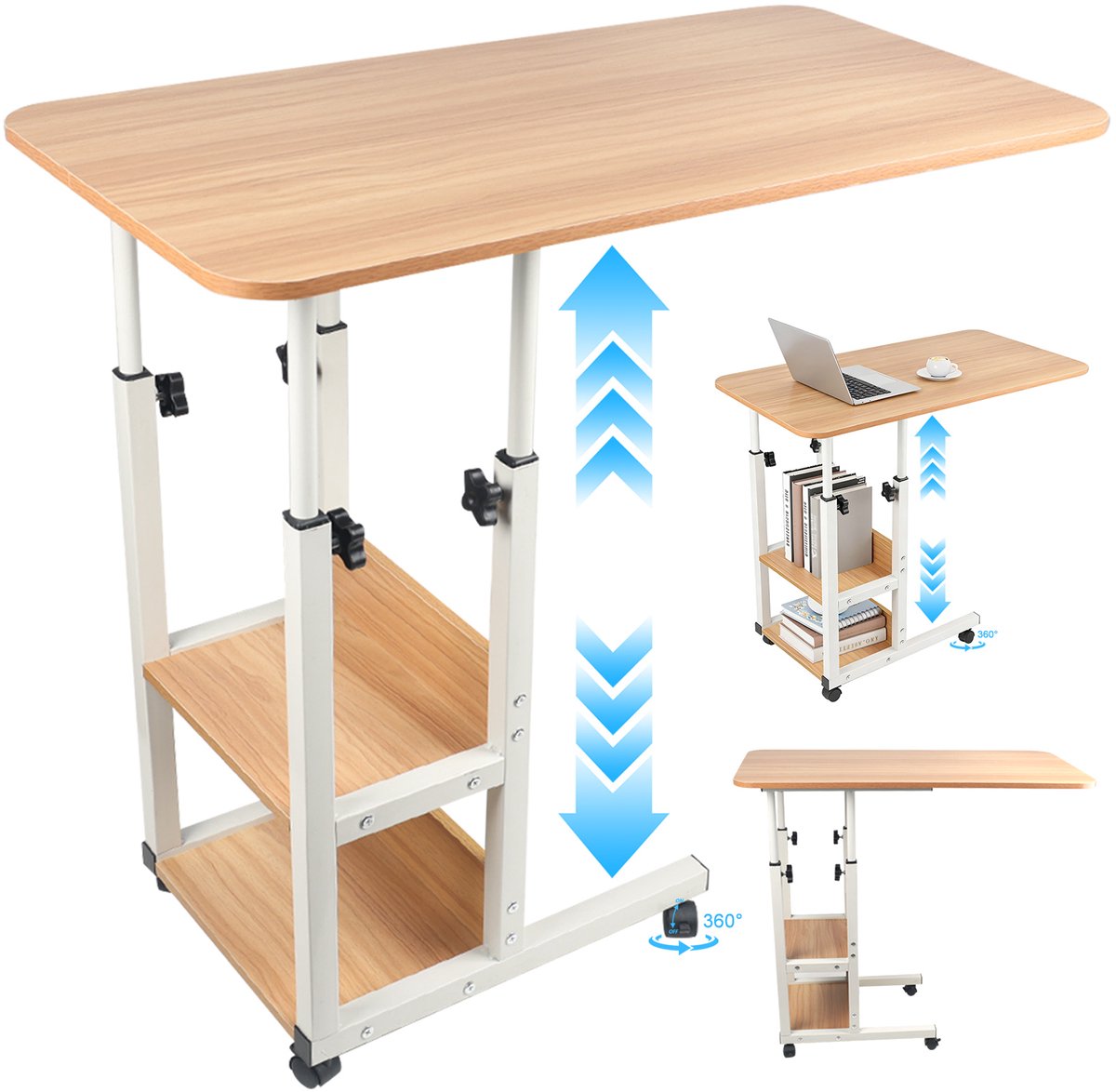 REDOM Bureau 31,5 × 15,7 inch – Computertafel met Opbergruimte en Verstelbare Hoogte – Mobiel Schrijftafel voor Thuiswerken en Woonkamer – MDF & Staal – Khaki