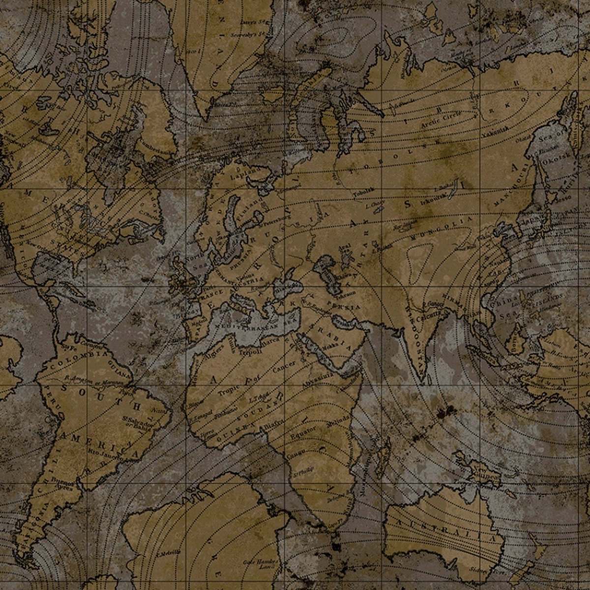Noordwand - Behang - Friends - & - Coffee - The - World - Map - metallic - en - grijs