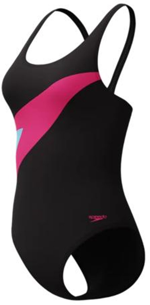 Speedo Hyperboom Butterfly Back Dames Sportbadpak - Kleurvast Badpak Dames - Chloorbestendig Zwempak Dames - Sportbadpak Dames met Vlinderrug - Zwart/Roze - 36