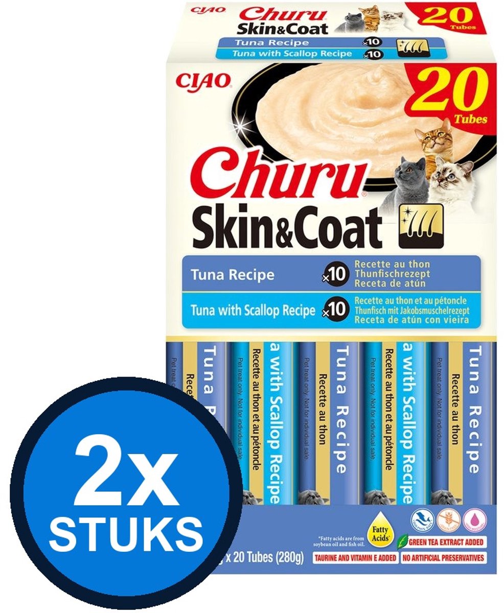 2x Ciao Churu Skin & Coat Tonijn - Kattensnack - 20x14g