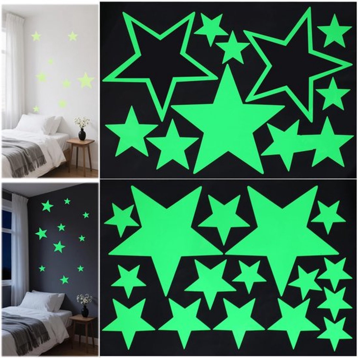 Sterstickers 27 stuks - Lichtgevende Sterren - Zelfklevend - Fluorescerend Geel - Kinderen - Magisch Nachthemeleffect - Muurstickers
