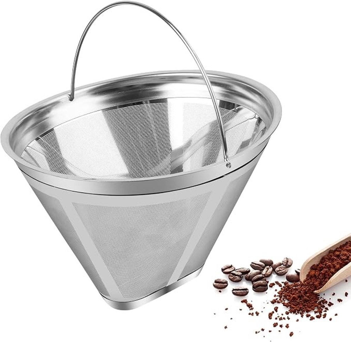 Herbruikbaar koffiefilter maat 4 van roestvrij staal met handvat
