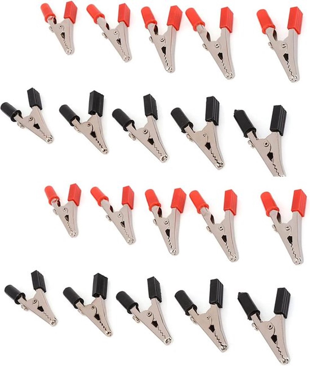 10 paar geïsoleerde alligatorklemmen - batterij-aansluitingen - 10A elektrisch klemmenassortiment - elektrische testklemmen van metaal (alligatorklemmen) - Beste prijs.