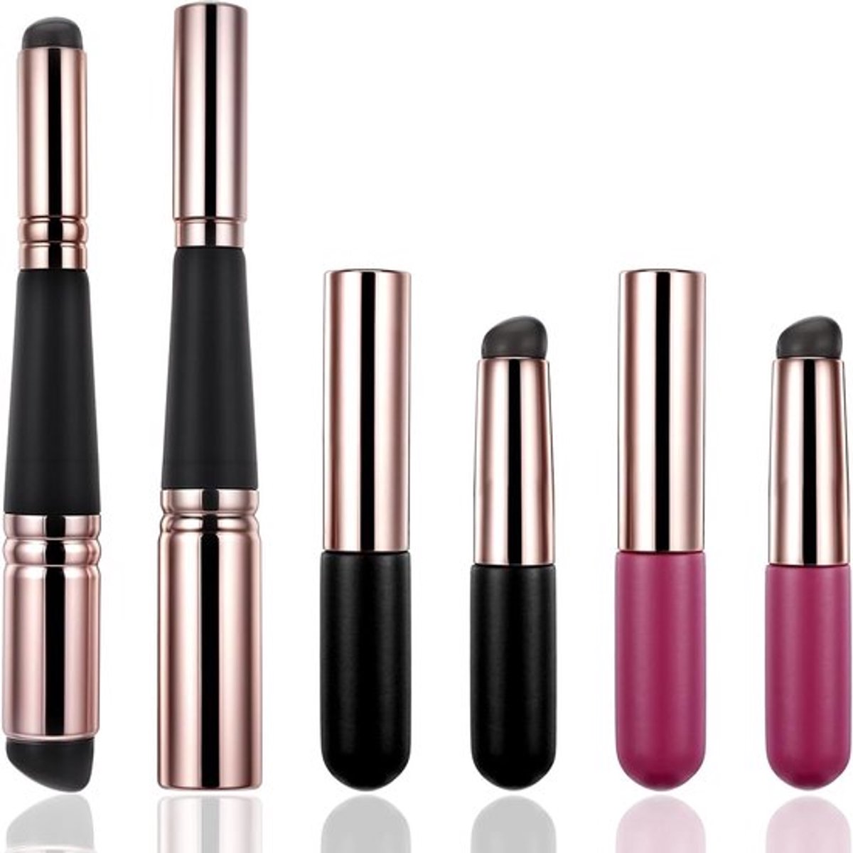 Dubbelkoppige siliconen lippenborstel & 2 stuks make-up applicator set met stofkap - Voor lipgloss, tint, masker