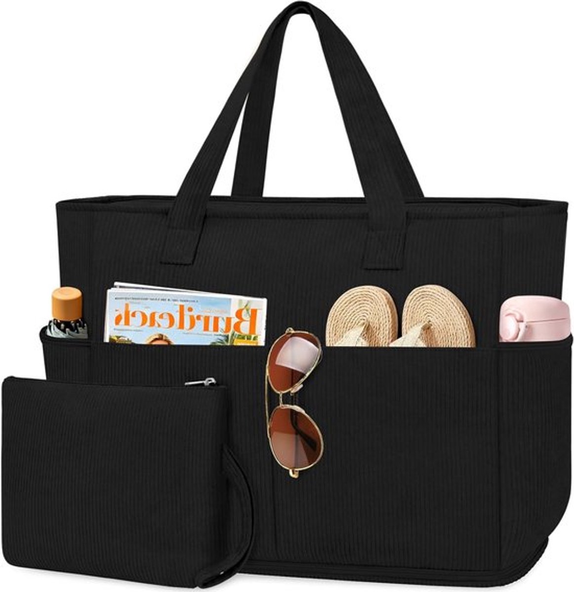 Grote Vouwbare Strandtas XXL met Rits voor Familie, Waterproof en Lichtgewicht 55L, Ideaal voor Zwemmen en Sauna, Perfect voor Winkelen en Vakantie