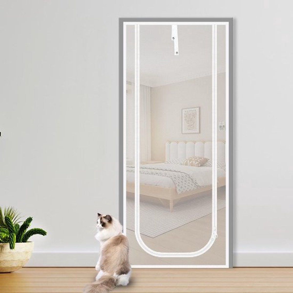 Versterkte kattenhordeur, zachte hordeur met rits, anti-diefstal deur, anti-muggen, verdikt anti-kattengaas, geschikt voor woonkamer, keuken, slaapkamer, wit,110x220cm
