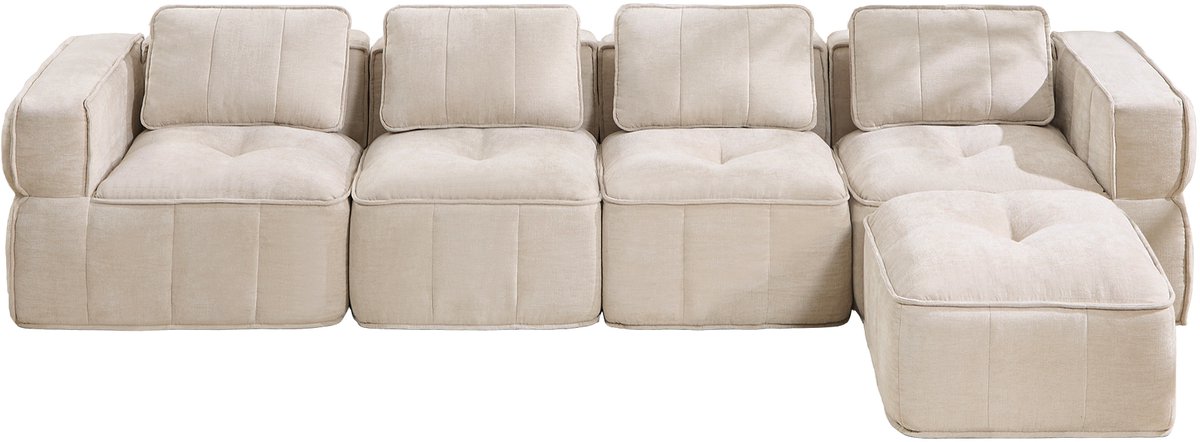 HAUSS SPOLE Hoekbank - Modulair Bankstel Met Hocker - Frameloos Comfort Met 32D Schuim - Voor Woonkamer En Lounge - Polyester Beige