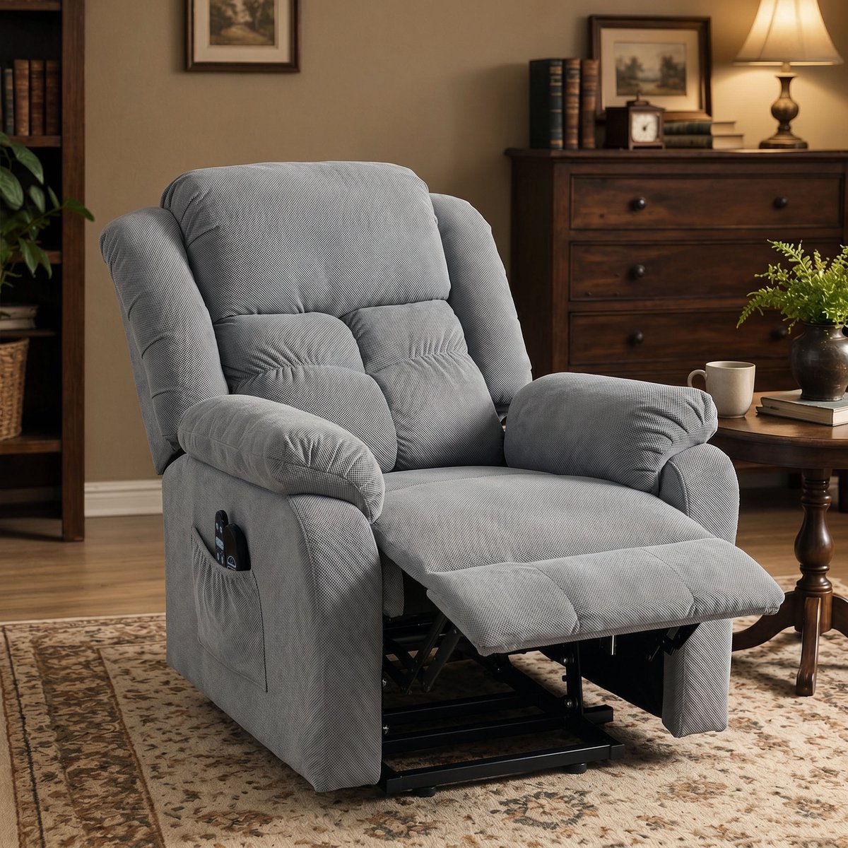 HOMCOM relaxfauteuil met opstahulp en massage - TV-fauteuil elektrisch - Sta-op stoel - Lichtgrijs – foto 3