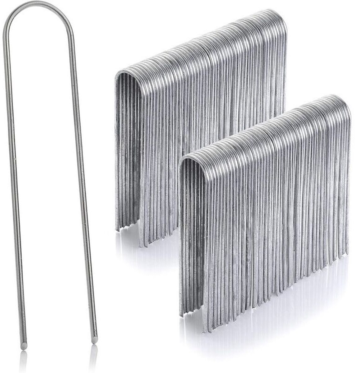 Verpakking van 50 stuks gegalvaniseerde roestvrijstalen ankerpalen, 100 mm hoog, 25 mm lang en 2,9 mm in diageschikt voorer.
