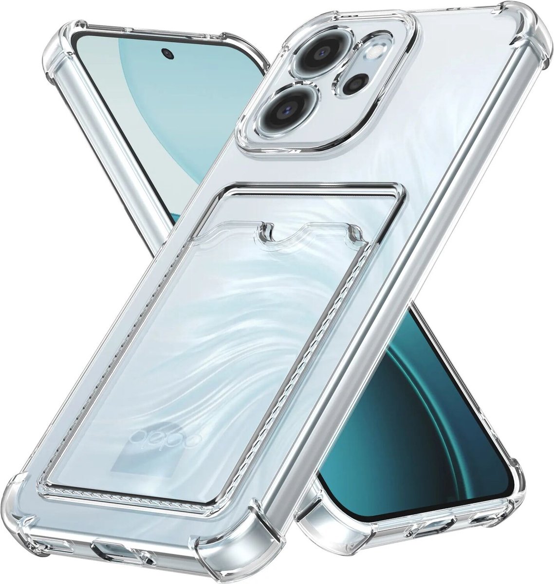 Transparant Hoesje met Pasjeshouder Geschikt voor Oppo Reno 14 F | Back Cover Dun TPU | Schokbestendig | Ultra Dun | Kaarthouder Achterkant | Shockproof | Doorzichtig
