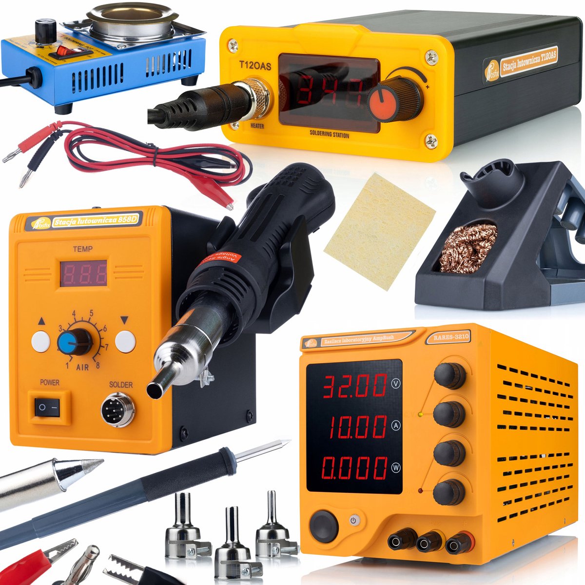Rosfix Laboratoriumvoeding AmpRush RARES-3210 - Regelbaar 0–32V 10A - Werkplaatsset Soldeerbout T12
