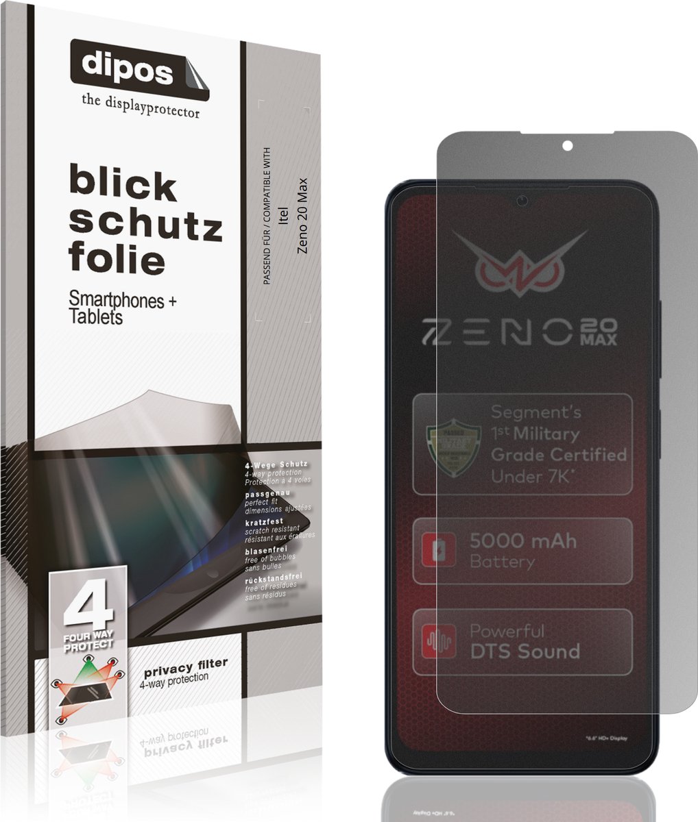 dipos – Matte Privacy Screenprotector geschikt voor Itel Zeno 20 Max | Anti-Spy Beschermfolie