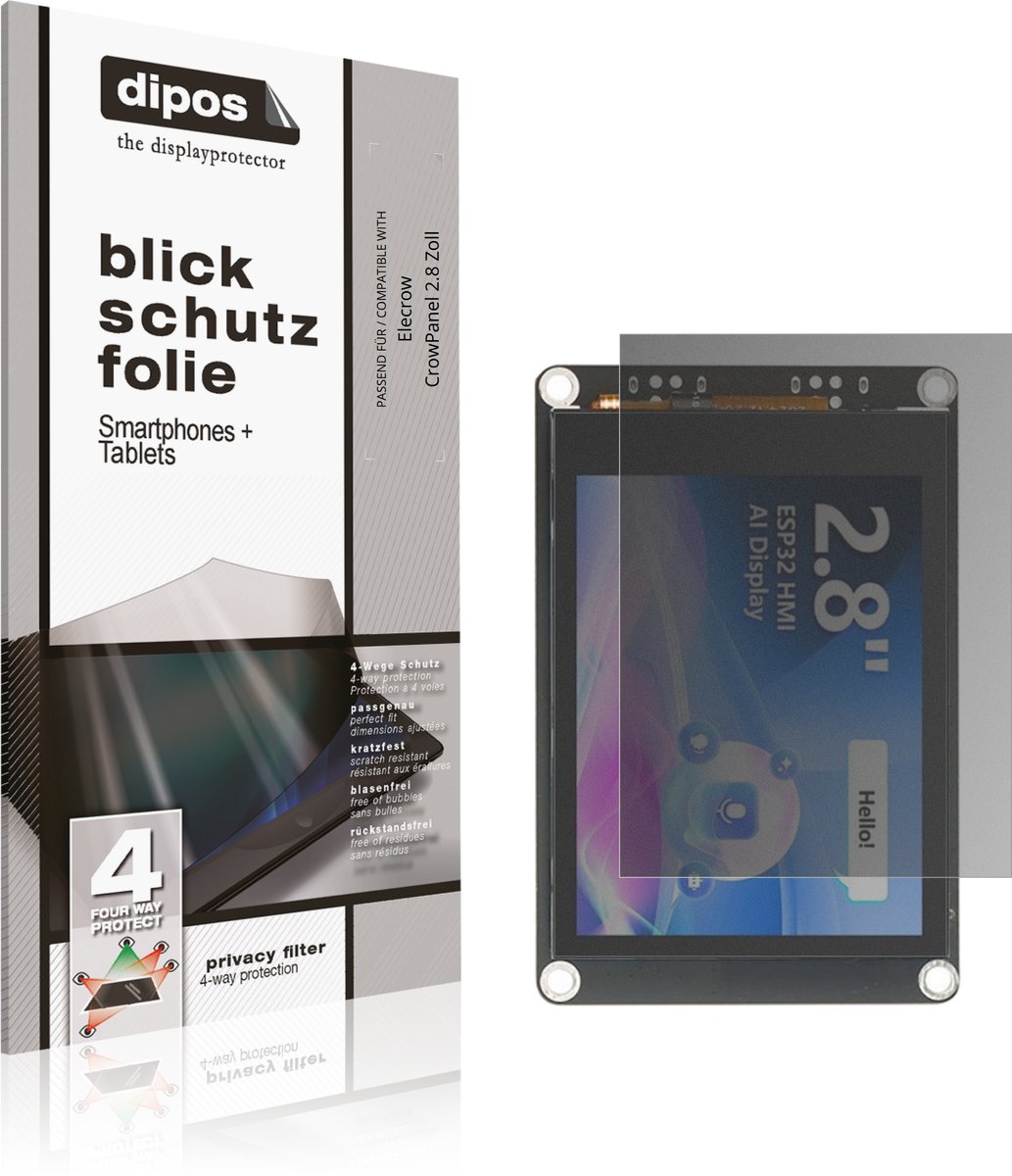 dipos – Matte Privacy Screenprotector geschikt voor Elecrow CrowPanel 2.8 Zoll | Anti-Spy Beschermfolie