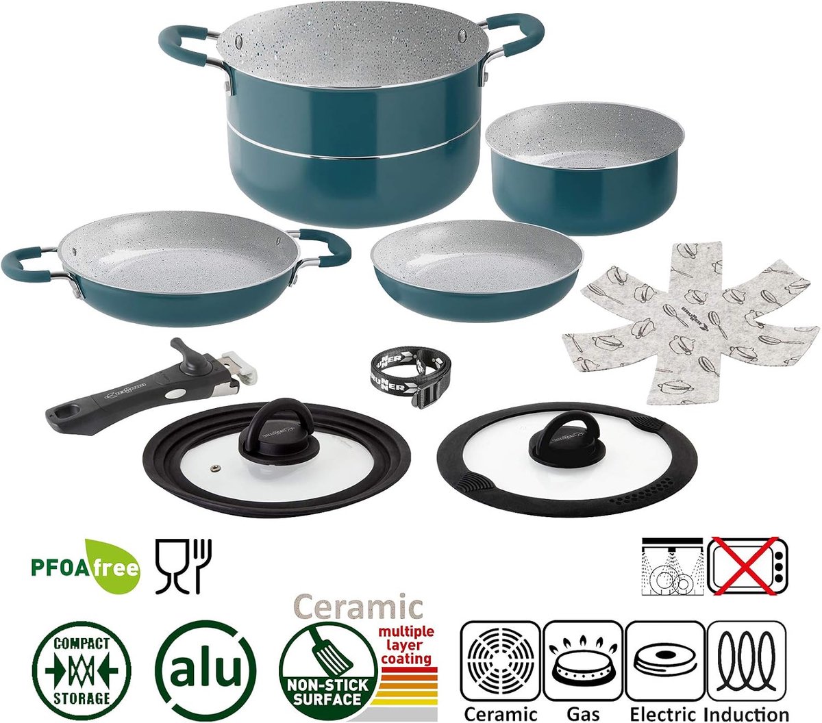Brunner Carezza - Camping Pannenset - Ø22 cm - 7+1 Delig - Stapelbaar