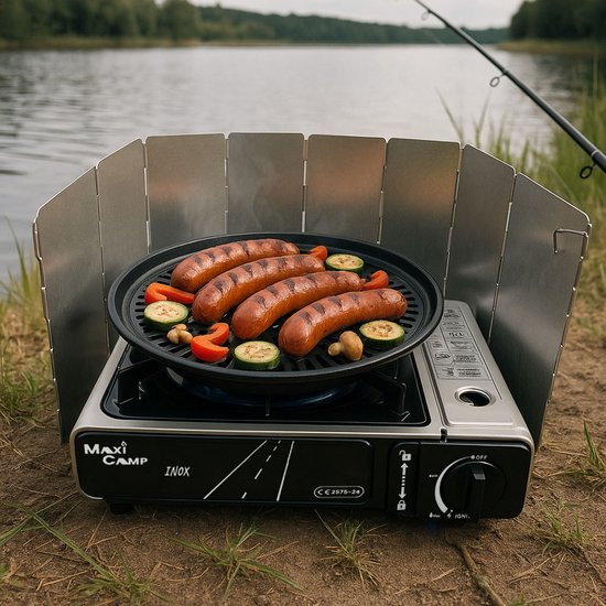 MaxiCamp - Campingkooktoestel INOX - 2100 W - met grillplaat en windscherm — afbeelding 2
