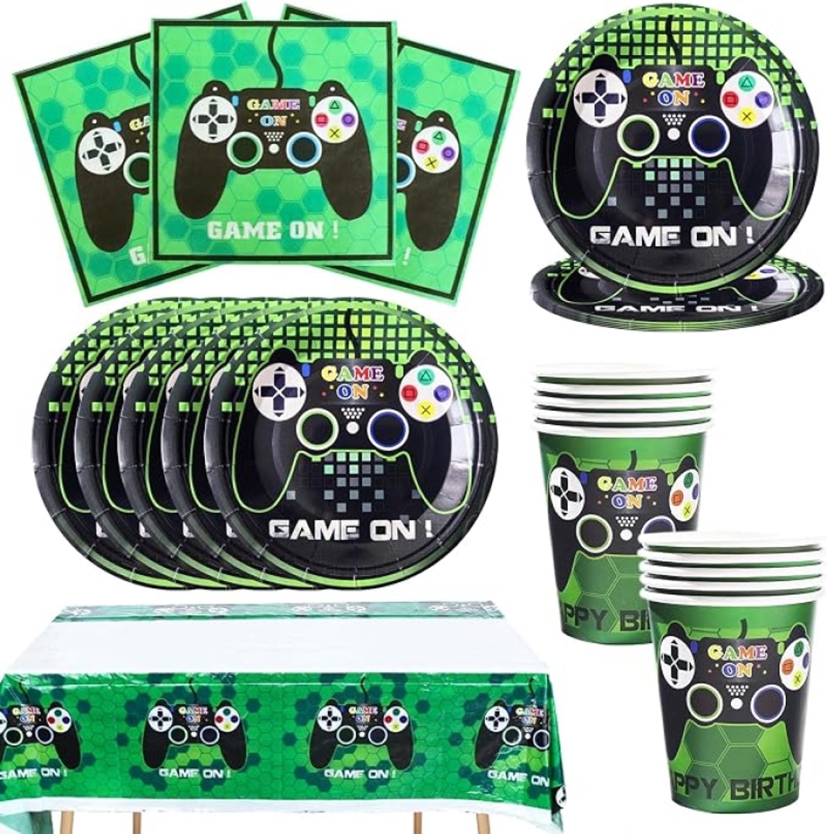 Videogame Party Servies Set voor Jongens - Gaming Verjaardagsdecoraties met Controller Motief - 41 Delige Feestsets voor 10 Gasten