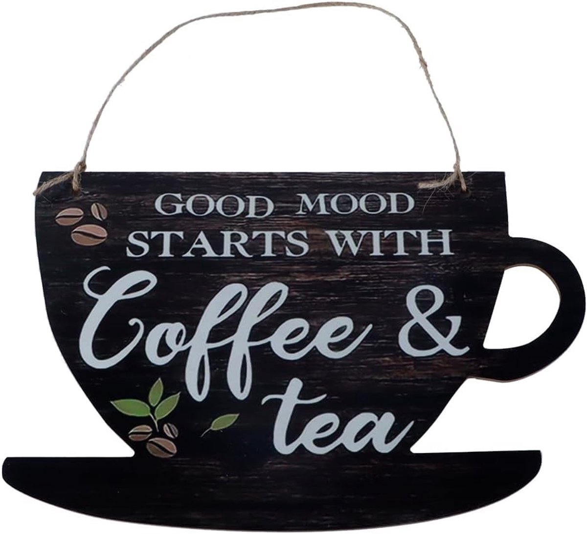 Houten Decoratieve Plank voor Koffie en Thee met Leuke Citaten voor Keuken en Eetkamer Decoratie, 29.6 x 25.1 cm